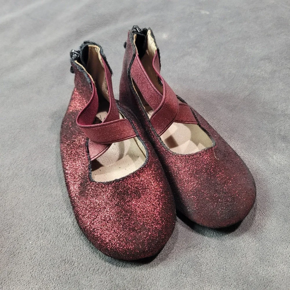 Monkey Feet Kids Glitter Ballet Flats Sparkle Red Zipper Shoes Size‎ 18-24M